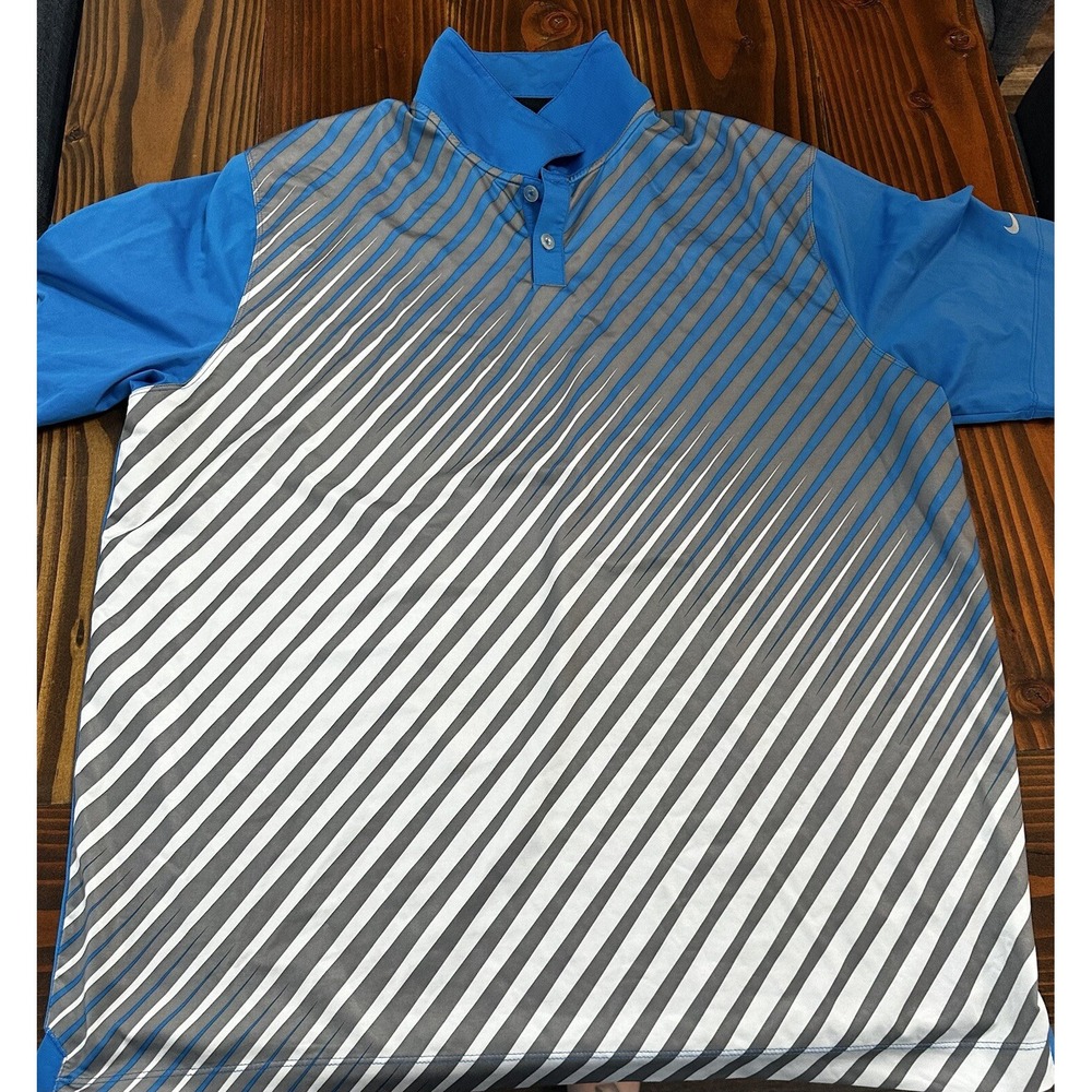 Nike Mens Polo Shirt Golf Standard Fit Dri Fit XL Blue Aqua Striped Short Sleeve